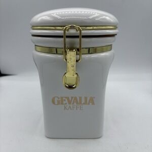 Gevalia Kaffe Coffee Canister White Gold‎ Majesty King Sweden 8" Tall READ